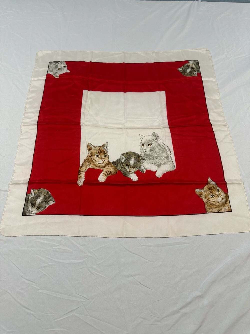 Vintage Symphony Scarf, Cats and Kittens Print Square Scarf/Bandanna